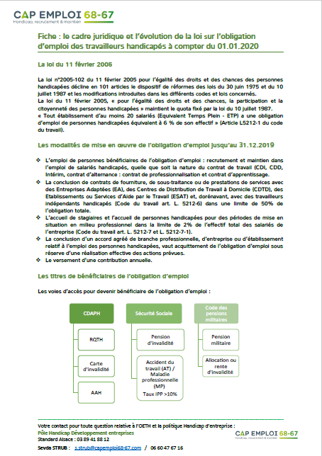 Evolution de la loi sur l'obligation d'emploi des travailleurs handicap�s � compter du 01/01/2020