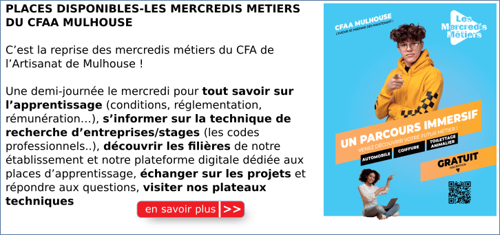 PLACES DISPONIBLES-LES MERCREDIS METIERS DU CFAA MULHOUSE