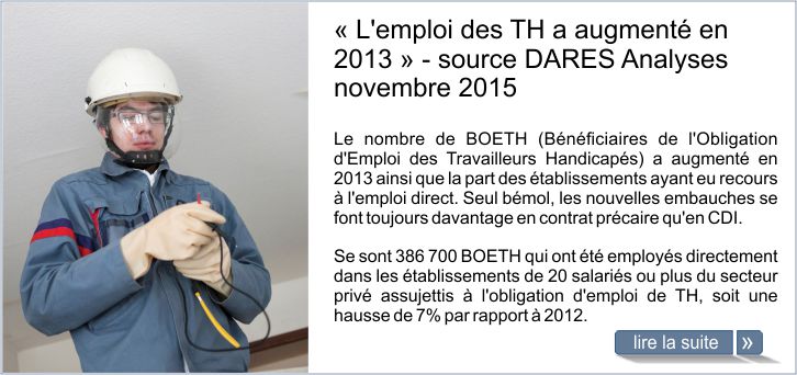 � L'emploi des TH a augment� en 2013 - source DARES Analyses novembre 2015